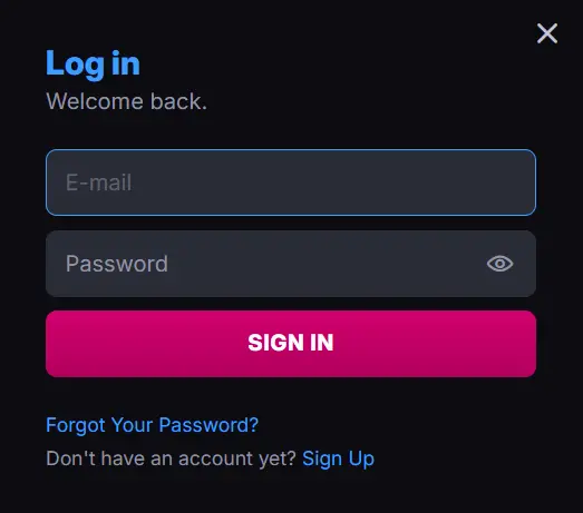 Skycrown Casino login form for user authorization and game access.
