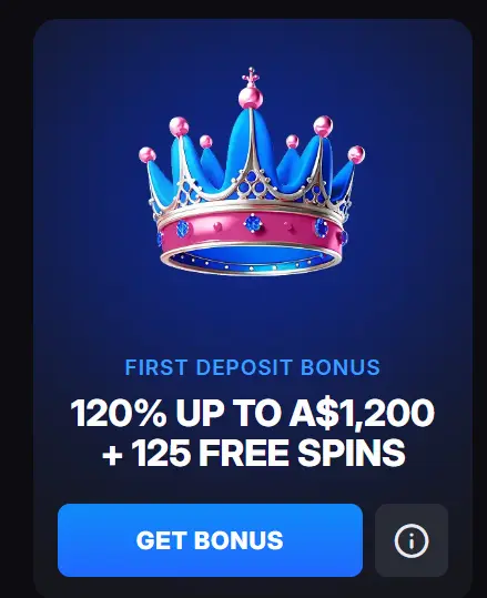 Skycrown Casino first deposit bonus offer of 120% up to A$1,200 plus 125 free spins.