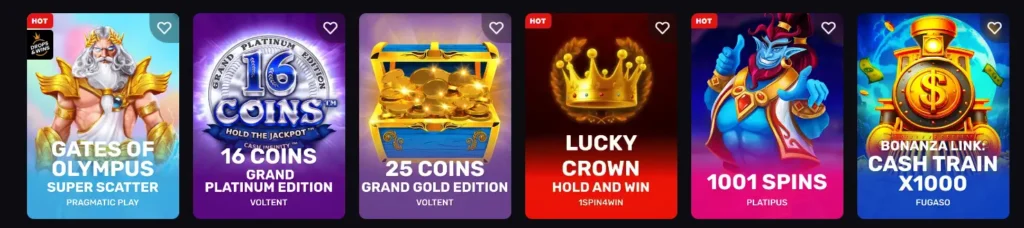 A selection of hot slot games in the casino lobby, showcasing popular pokies to play.